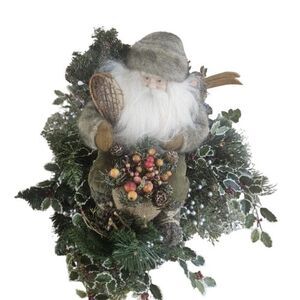 Wicker Wood Sleigh Christmas Holiday Centerpiece Tabletop Santa Fruits Snowshoes